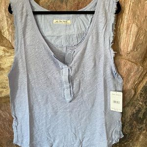 Free people blue Linen button tank top